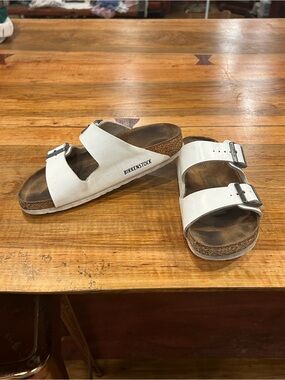 Birkenstock White Double Buckle Slide Sandals